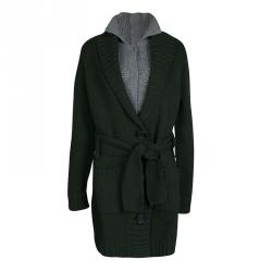 Pre Owned See By Chloe Olive Green and Grey Faux Layer Belted Long Cardigan M