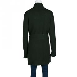 Pre Owned See By Chloe Olive Green and Grey Faux Layer Belted Long Cardigan M