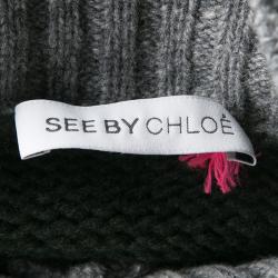 Pre Owned See By Chloe Olive Green and Grey Faux Layer Belted Long Cardigan M