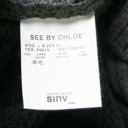 Pre Owned See By Chloe Olive Green and Grey Faux Layer Belted Long Cardigan M