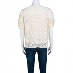 Pre Owned See by Chloe Cream Boat Neck Floral Lace Top M