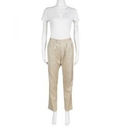 See by Chloe Beige Cotton Linen Tapered Pants M