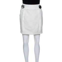 Pre Owned See By Chloe Off White Linen Flower Button Detail Mini Skirt S