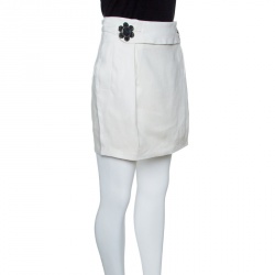 Pre Owned See By Chloe Off White Linen Flower Button Detail Mini Skirt S