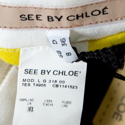 Pre Owned See By Chloe Off White Linen Flower Button Detail Mini Skirt S