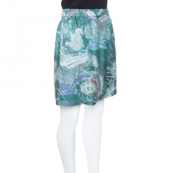 Pre Owned See By Chloe Green Printed Silk Elasticized Waist Skirt M