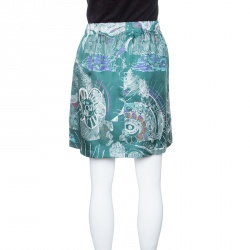 Pre Owned See By Chloe Green Printed Silk Elasticized Waist Skirt M