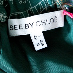 Pre Owned See By Chloe Green Printed Silk Elasticized Waist Skirt M