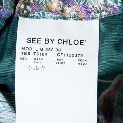 Pre Owned See By Chloe Green Printed Silk Elasticized Waist Skirt M