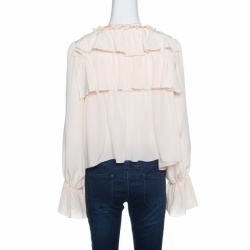 Pre Owned بلوزة سي باي كلوي حرير وردي فاتح شفاف طبقات L