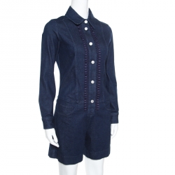 Pre Owned See By Chloe Indigo Lace Detail Dark Wash Denim Jumpsuit S