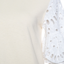 Pre Owned See by Chloe Butter Cream Jersey Contrast Eyelet Sleeve Detail Top S