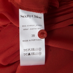 Pre Owned فستان سي باي كلوي أحمر أيرثي مكشكش طبقات أكمام طويلة M