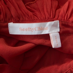 Pre Owned فستان سي باي كلوي أحمر أيرثي مكشكش طبقات أكمام طويلة M