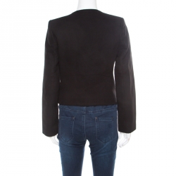 See by Chloe Black Textured Cotton Satin Faux Lapel Collarless Blazer S