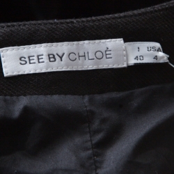 See by Chloe Black Textured Cotton Satin Faux Lapel Collarless Blazer S