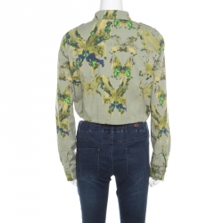 See by Chloe Khaki Green Abstract Butterfly Print Cropped Military Shirt M
