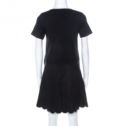Pre Owned See by Chloe Black Cotton Scallop Hem Dress S