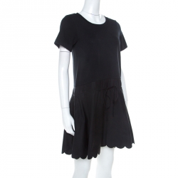 Pre Owned See by Chloe Black Cotton Scallop Hem Dress S