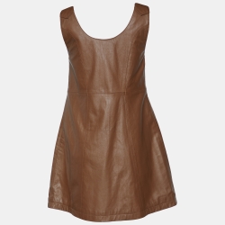 Pre Owned See by Chloe Brown Leather Sleeveless Mini Dress M