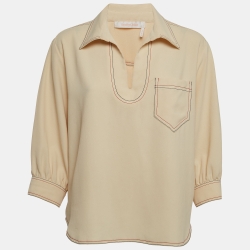 Pre Owned See by Chloe Beige Crepe Contrast Stitch Detail Blouse M