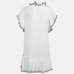 مملوكة مسبقًا See by Chloe White Pleated Chiffon Ruffled Short Dress M