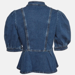 مملوكة مسبقًا See by Chloe Blue Denim Buttoned Front Pleated Blouse M