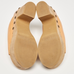 See by Chloe Brown Leather Platform Slide Sandals Size 37