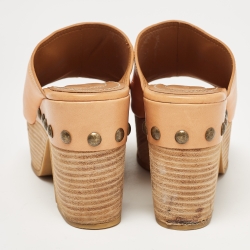 Pre Owned See by Chloe Brown Leather Platform Slide Sandals Size 37