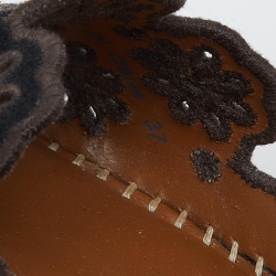 Pre Owned See by Chloe Black Suede Floral Laser-Cut Platform Wedge Espadrille Sandals Size 37