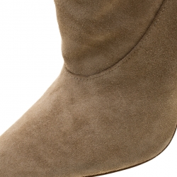 Pre Owned Yeezy Season 5 Beige Suede Thigh High Pointed Toe Boots Size 37