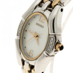 Pre Owned Seiko Mother of Pearl Two Tone Stainless Steel Women's Wristwatch 20 mm