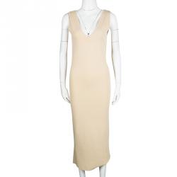 Pre Owned فستان سيلف بورتريت قصير ميدي تريكو بلا أكمام بيج S