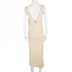 Pre Owned فستان سيلف بورتريت قصير ميدي تريكو بلا أكمام بيج S