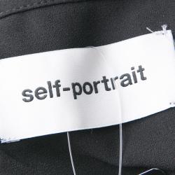 مملوكة مسبقًا فستان سيلف بورتريت بياقة مرتفعة دانتيل نقوش نجمة أسود وأزرق كحلي M