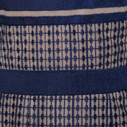 Pre Owned فستان ميدي سيلف بورتريه شبكة أزرق كحلي مخطط مطرز M