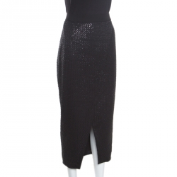 Pre Owned Self Portrait Black Sequined Wrap Front Midi Skirt M