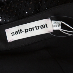 Pre Owned Self Portrait Black Sequined Wrap Front Midi Skirt M