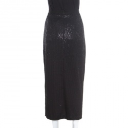 Pre Owned Self Portrait Black Sequined Wrap Front Midi Skirt S