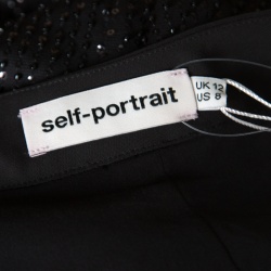 Pre Owned Self Portrait Black Sequined Wrap Front Midi Skirt S