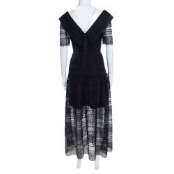 Pre Owned Self Portrait Black Guipure Lace Overlay Midi Dress S