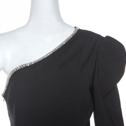 Self-Portrait Black Crepe Crystal Embellished One Shoulder Jumpsuit M