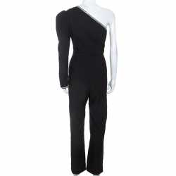 Self-Portrait Black Crepe Crystal Embellished One Shoulder Jumpsuit M