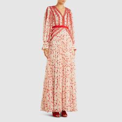Pre Owned Self-portrait Red Crescent Printed Chiffon Maxi Dress Size UK 12