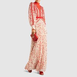 Pre Owned Self-portrait Red Crescent Printed Chiffon Maxi Dress Size UK 12