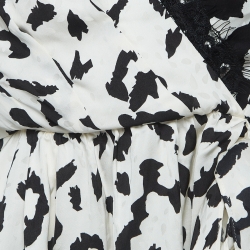 Self-Portrait Black/White Leopard Print Crepe Wrap Top M