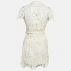 Pre Owned فستان ميني سيلف بورتريه دانتيل كريمي بحزام مقاس صغير - سمول