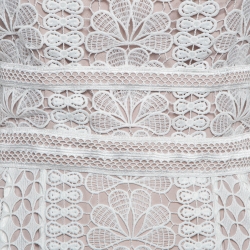 Pre Owned Self-Portrait White Floral Pattern Lace Midi Dress S
