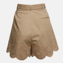 Pre Owned Self-Portrait Beige Schiffli Cotton Belted Shorts M