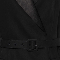 Pre Owned Self-Portrait Black Crepe Midi Pleated Belted Dress M